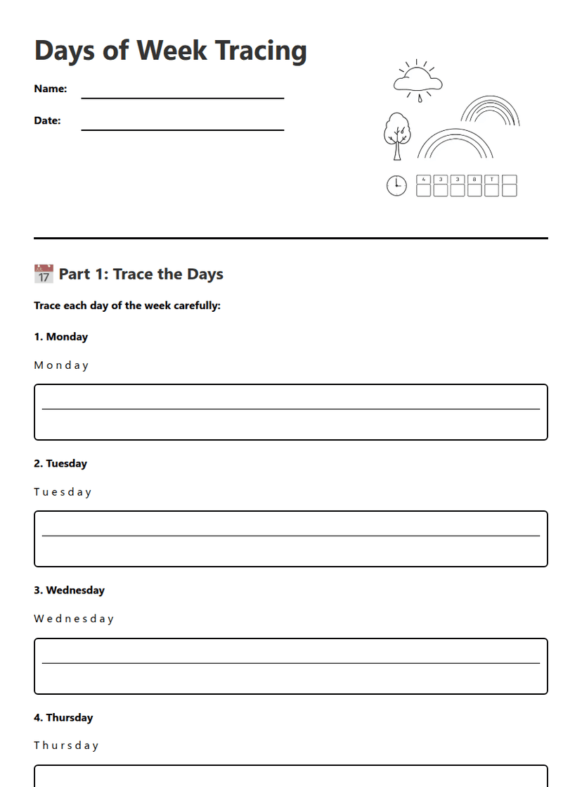 Days of Week Tracing