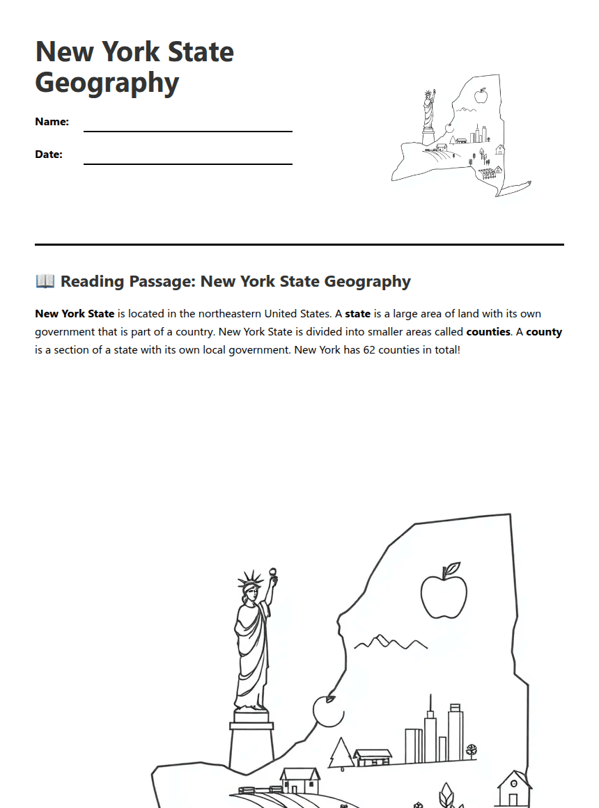 New York State Geography worksheet preview