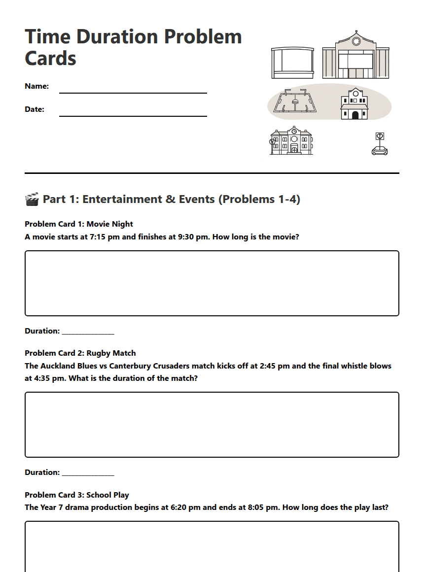 Time Duration Problem Cards worksheet preview