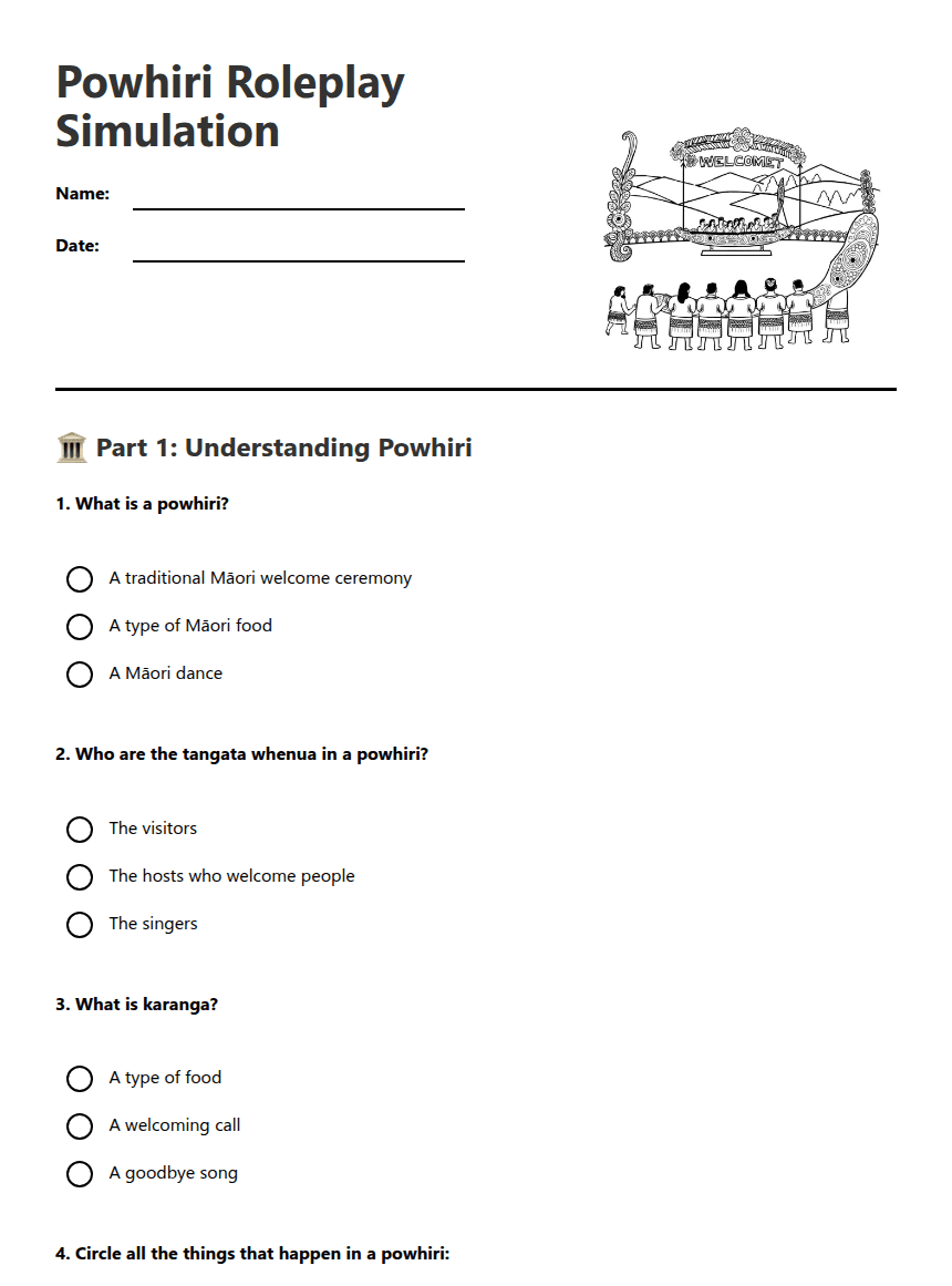 Powhiri Roleplay Simulation worksheet preview