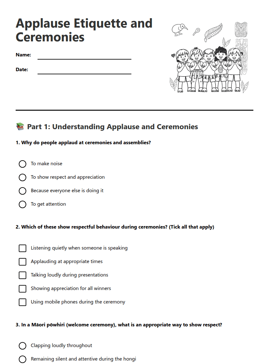 Applause Etiquette and Ceremonies worksheet preview