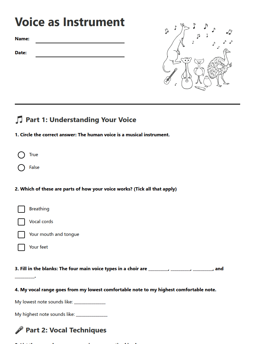 Voice as Instrument worksheet preview