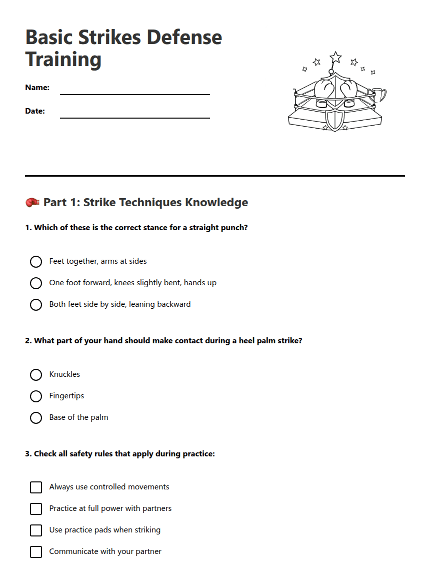 Basic Strikes Defense Training worksheet preview