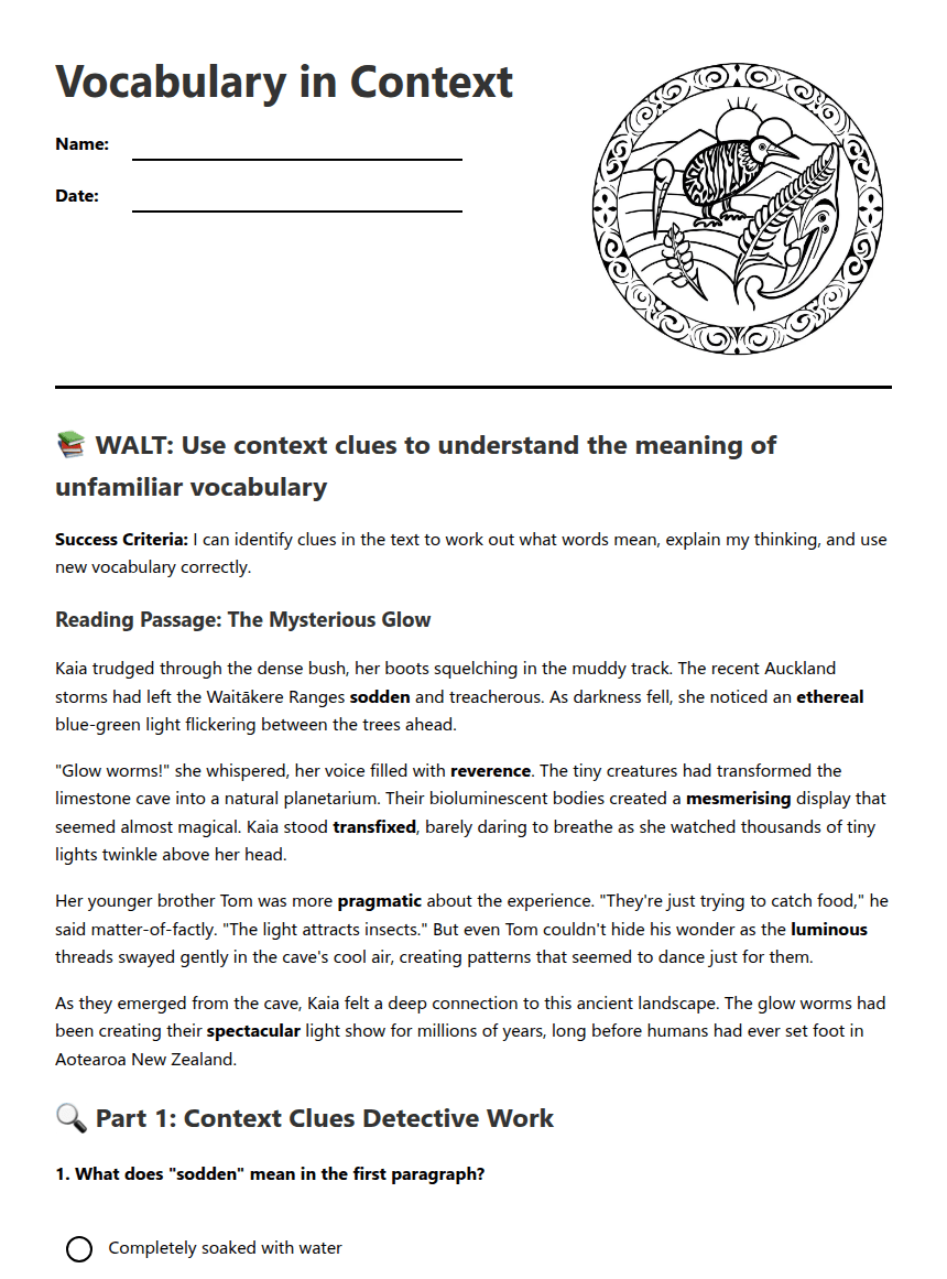 Vocabulary in Context worksheet preview