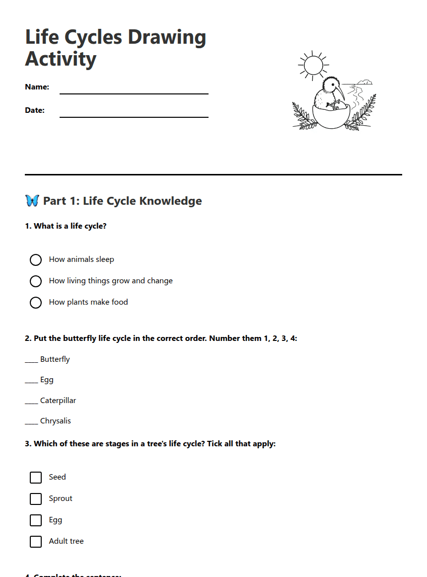 Life Cycles Drawing Activity worksheet preview