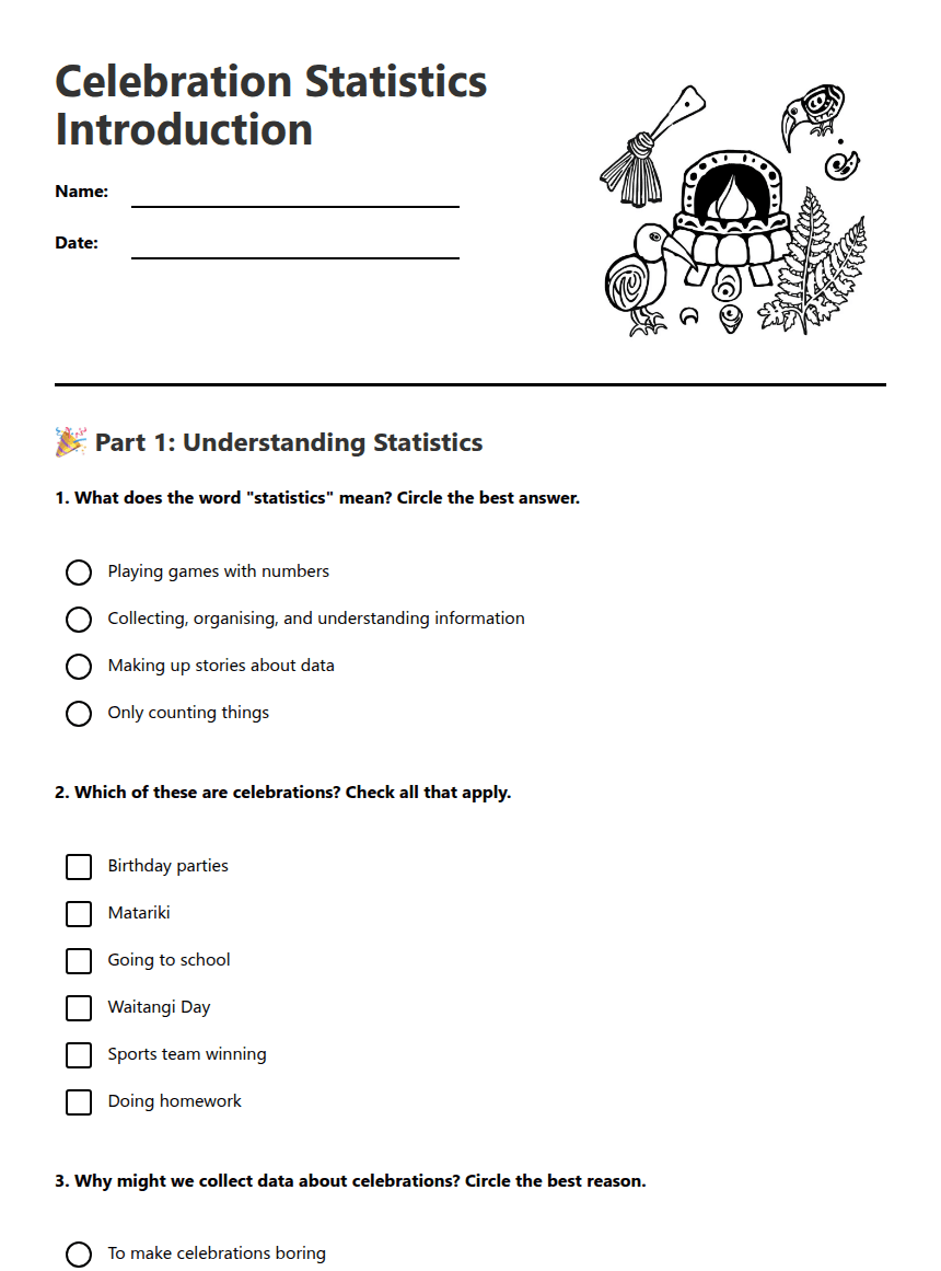 Celebration Statistics Introduction worksheet preview