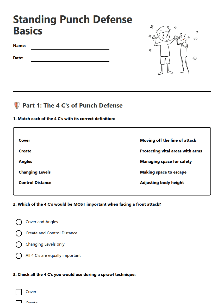 Standing Punch Defense Basics worksheet preview