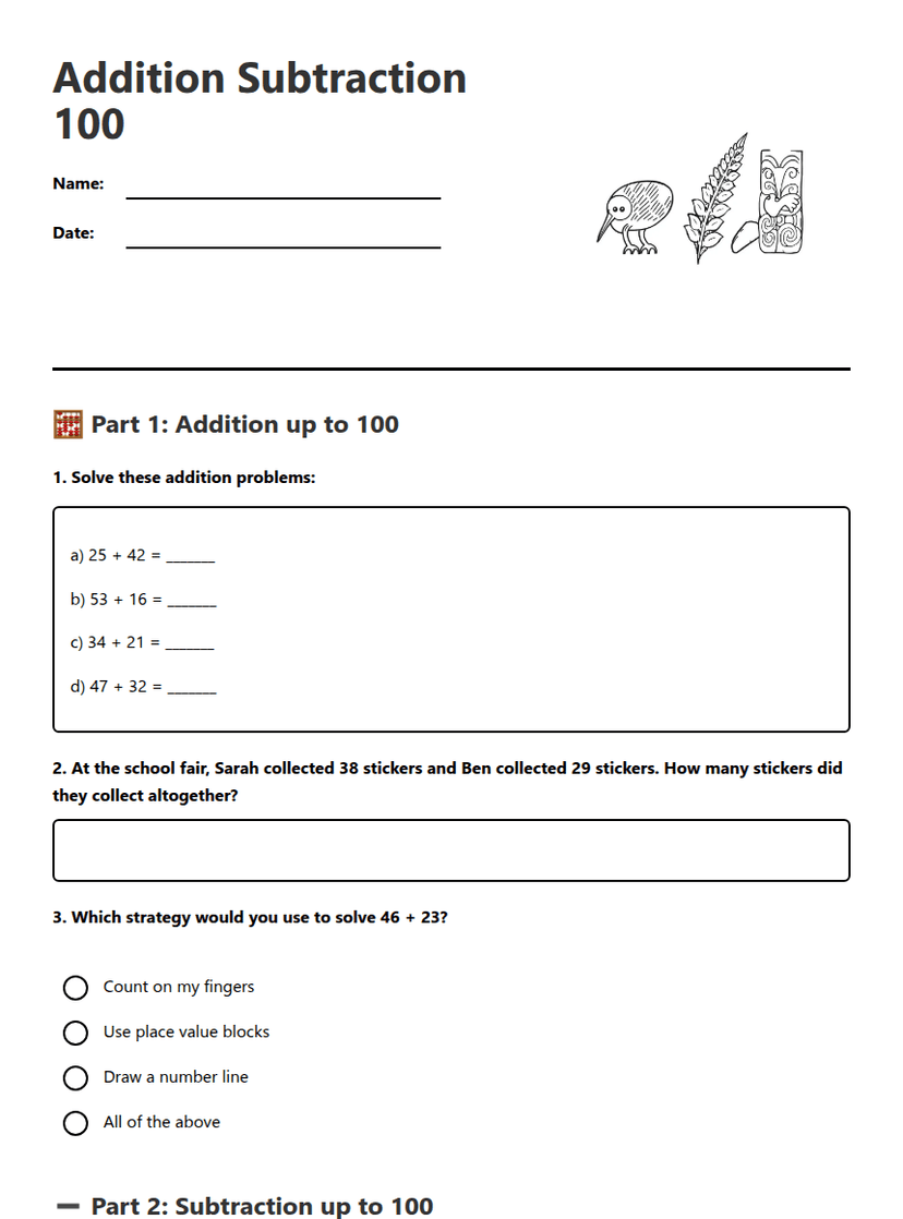 Addition Subtraction 100