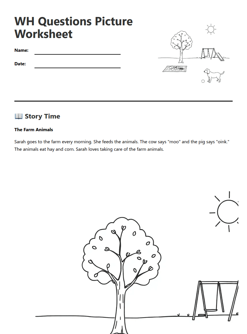 WH Questions Picture Worksheet worksheet preview