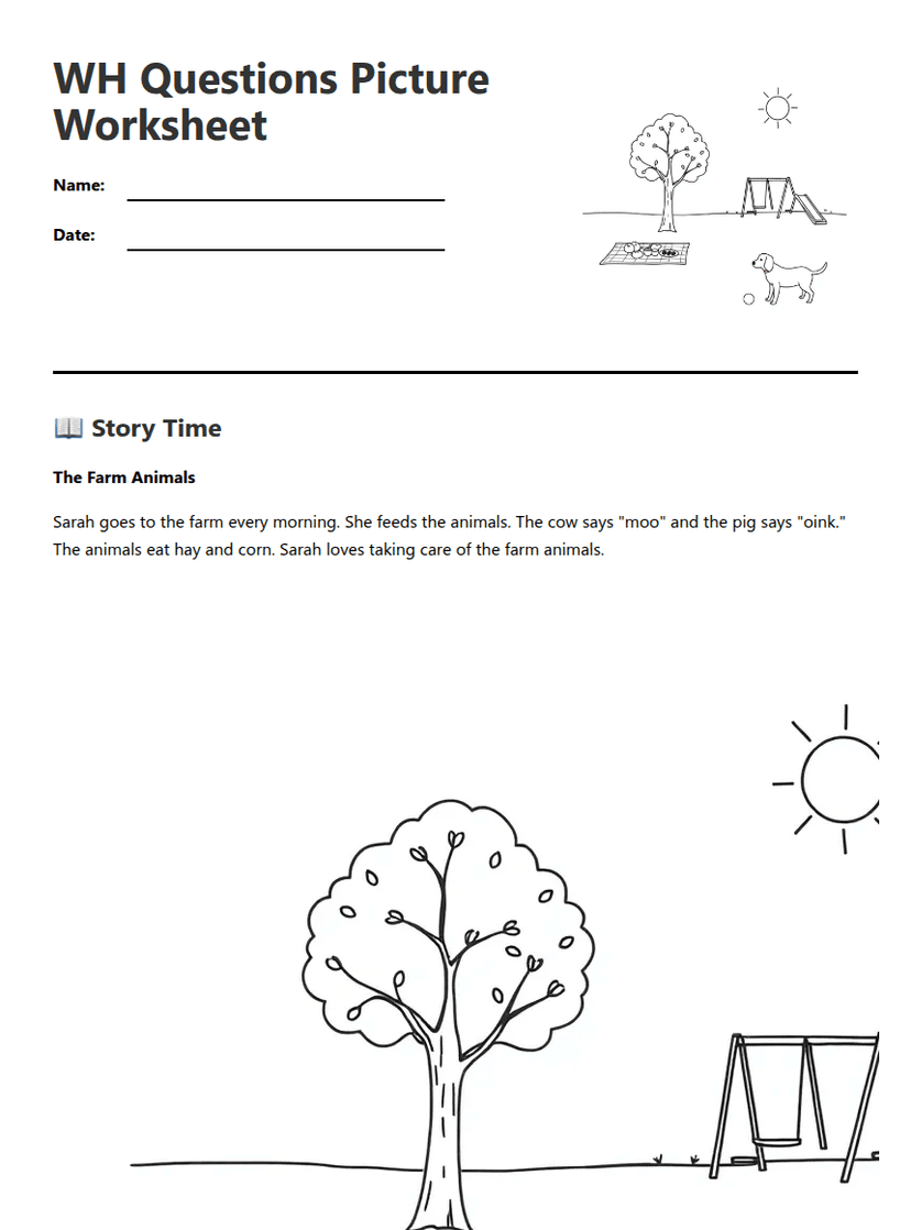 WH Questions Picture Worksheet