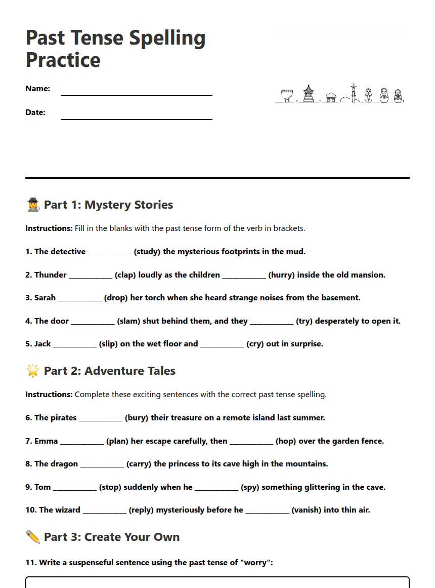 Past Tense Spelling Practice worksheet preview