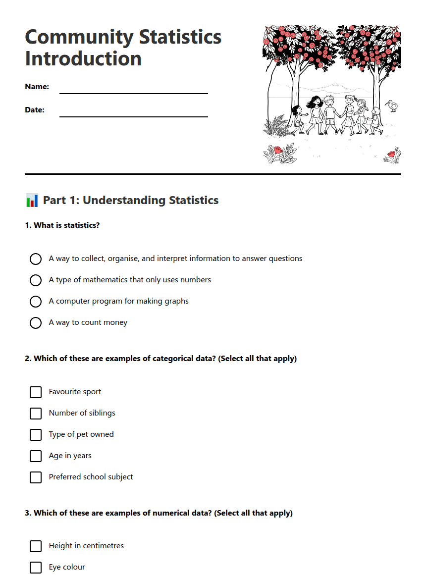 Community Statistics Introduction worksheet preview