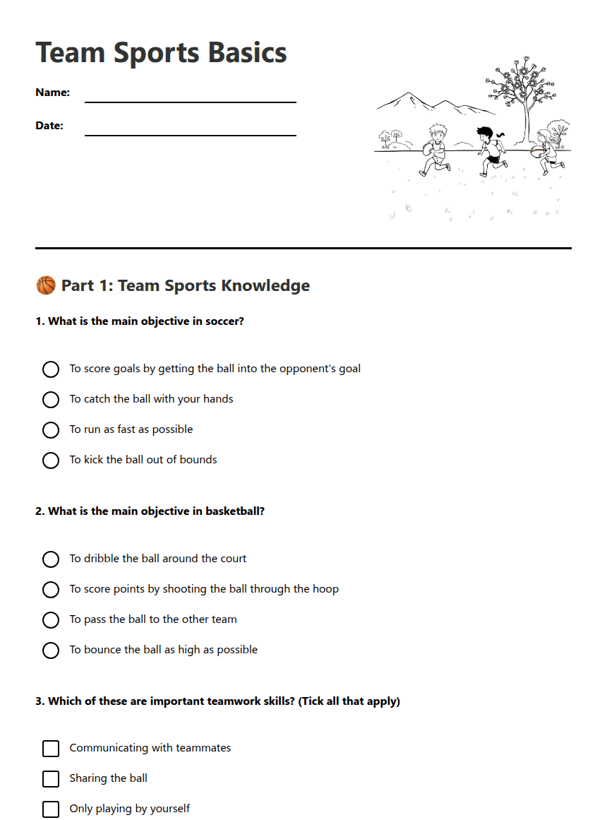 Team Sports Basics worksheet preview