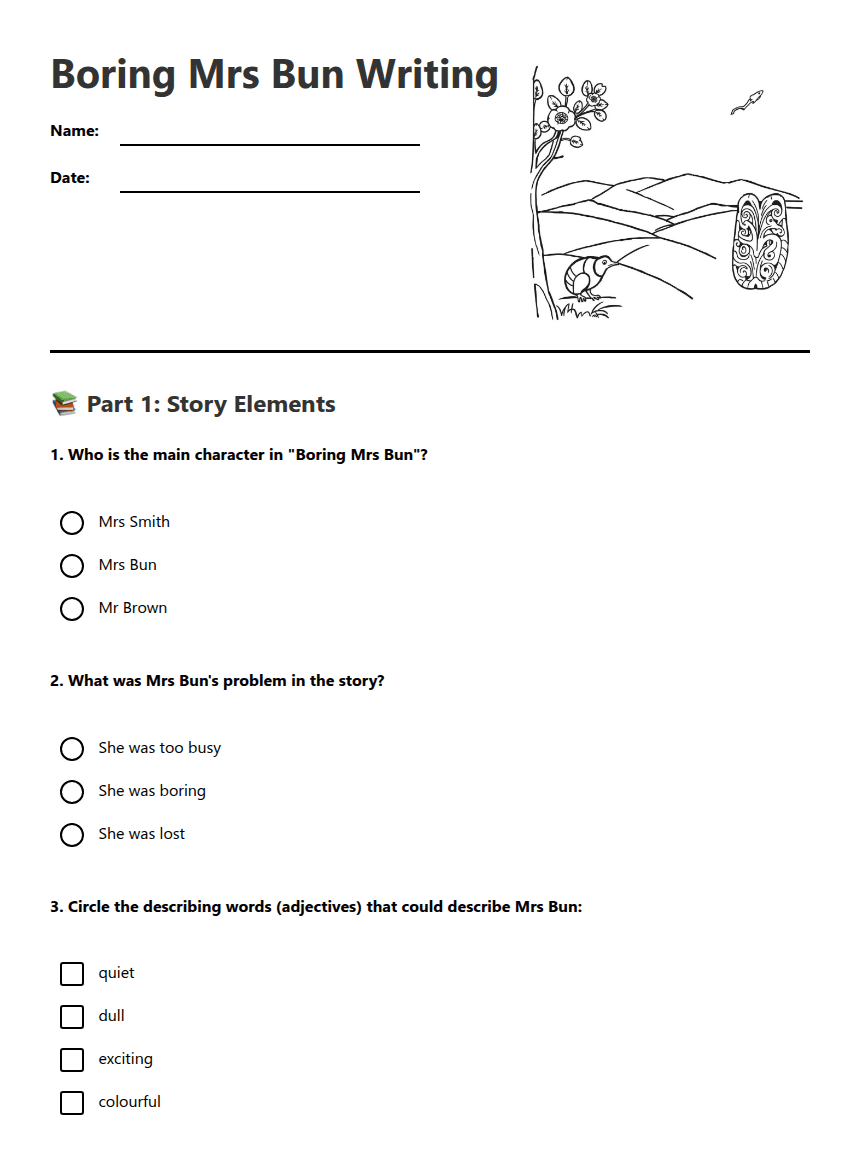 Boring Mrs Bun Writing worksheet preview