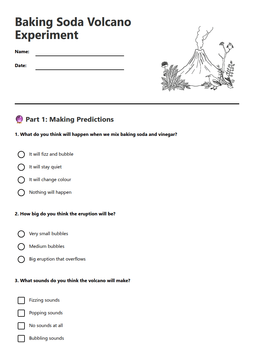 Baking Soda Volcano Experiment worksheet preview