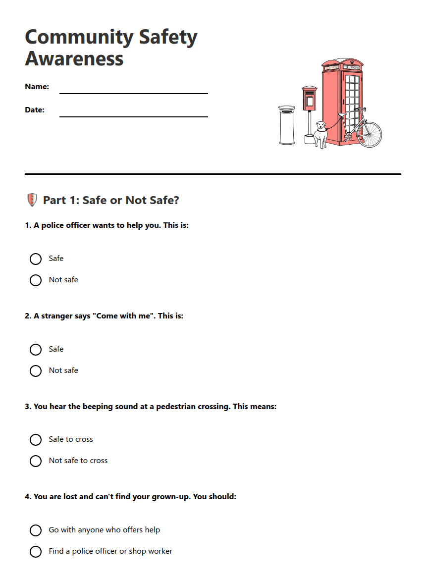 Community Safety Awareness worksheet preview
