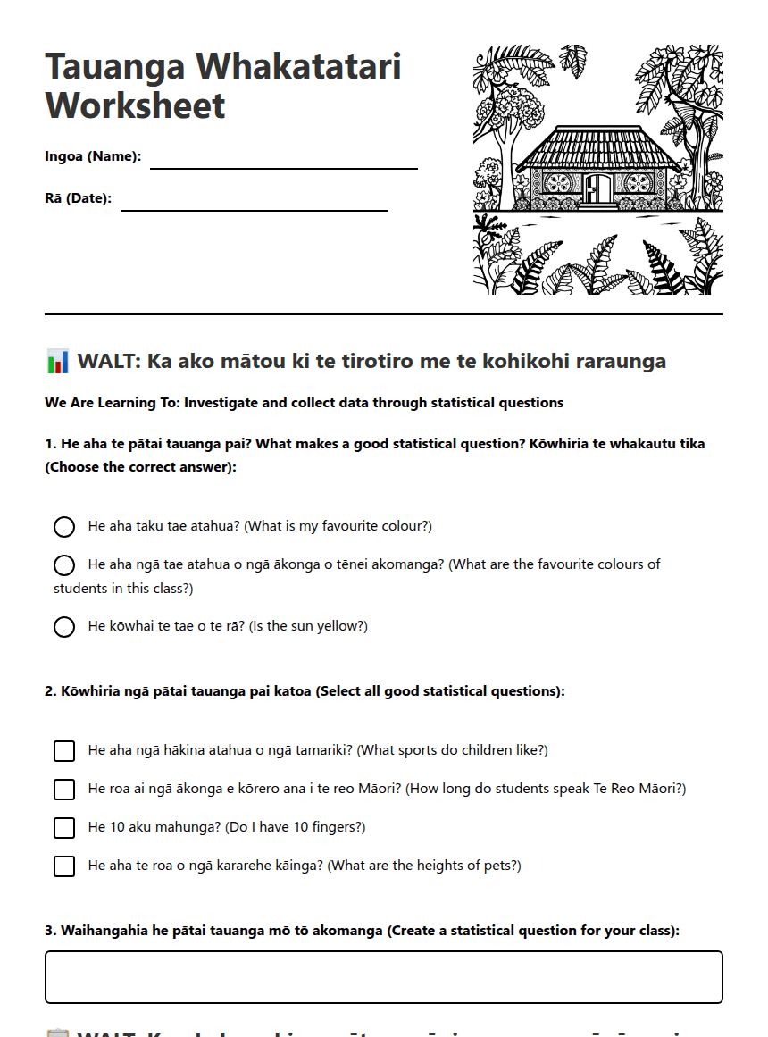 Tauanga Whakatatari Worksheet worksheet preview