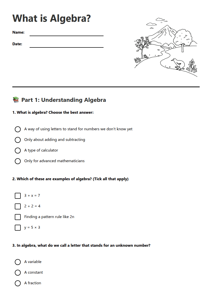 What is Algebra? worksheet preview