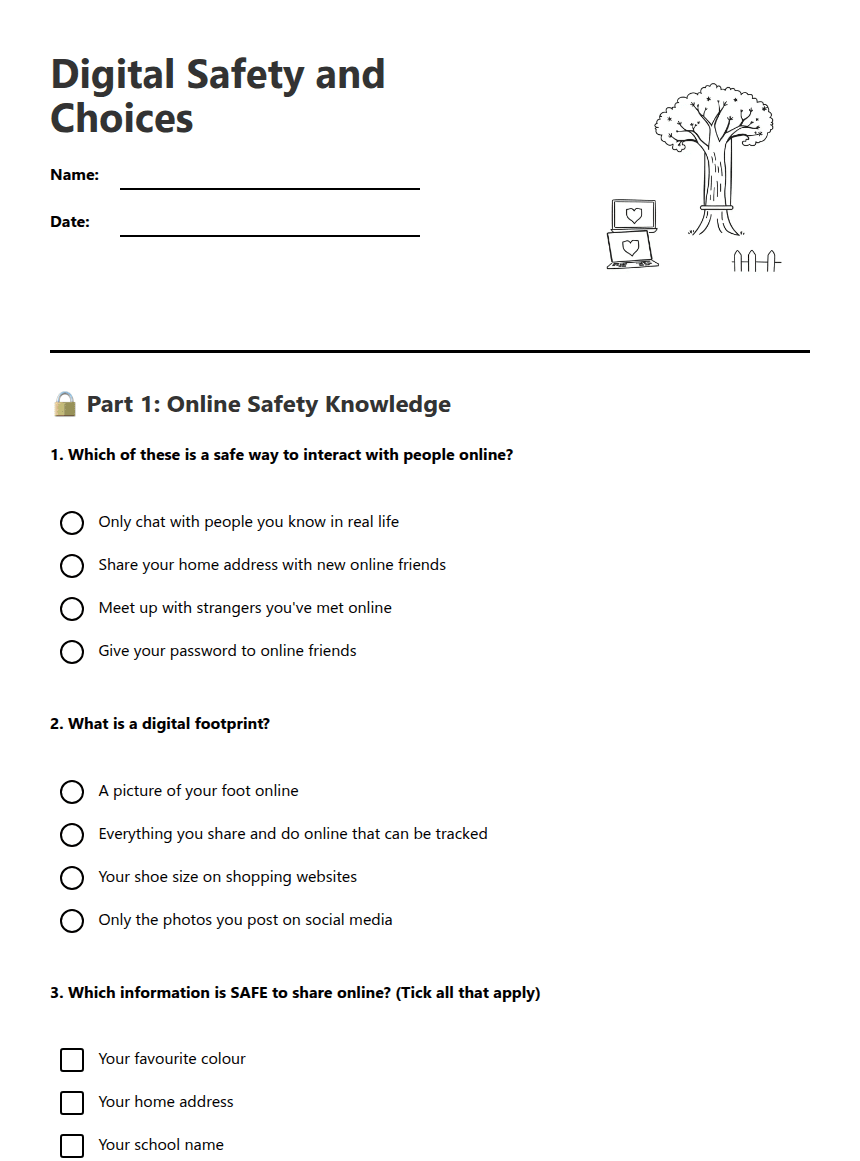 Digital Safety and Choices worksheet preview