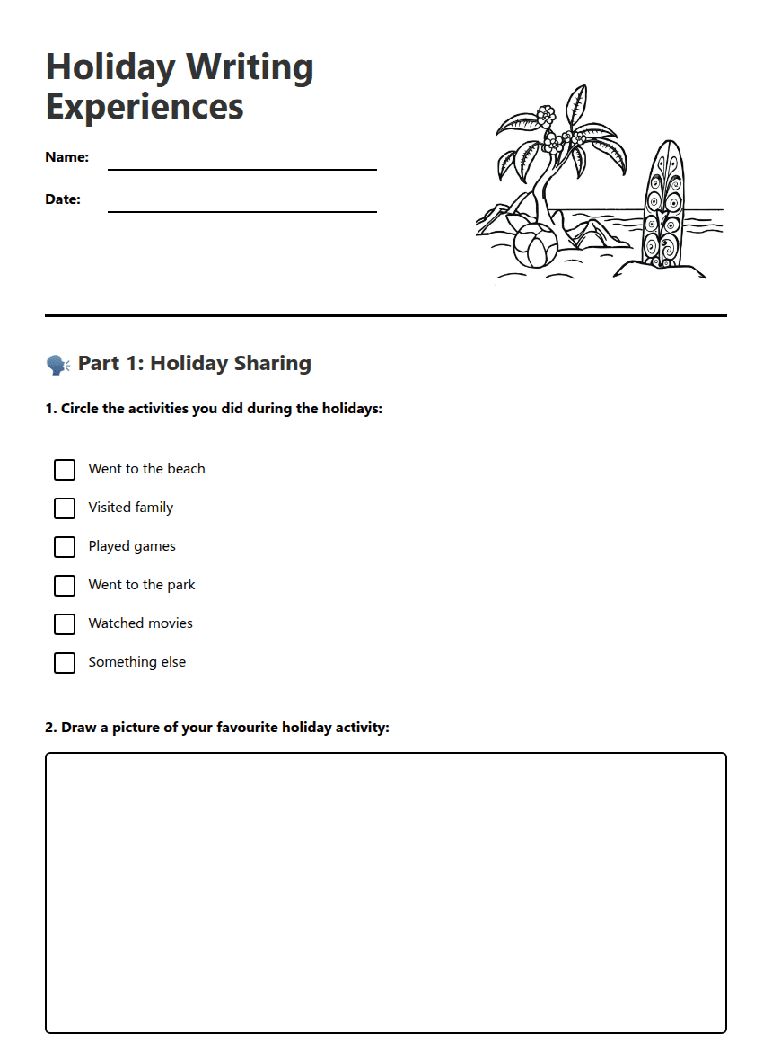 Holiday Writing Experiences worksheet preview
