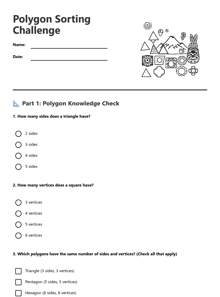Polygon Sorting Challenge worksheet preview