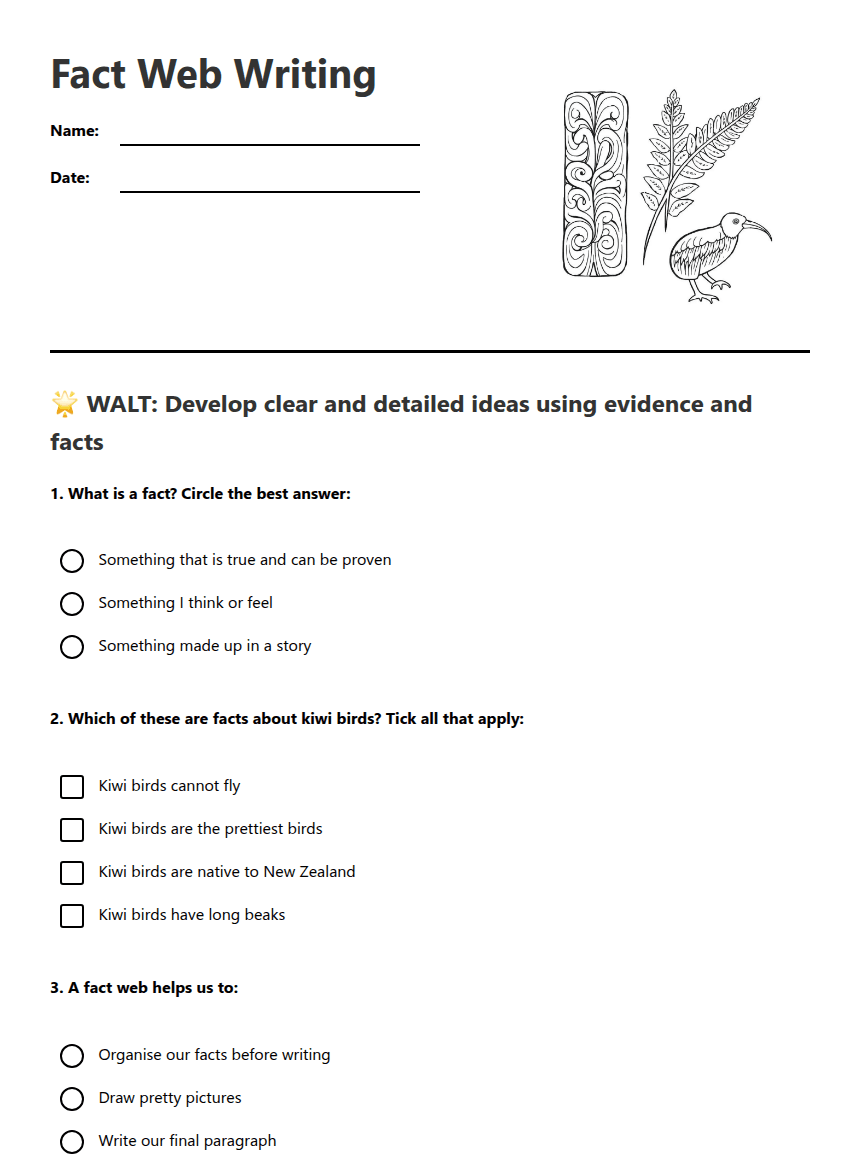 Fact Web Writing worksheet preview