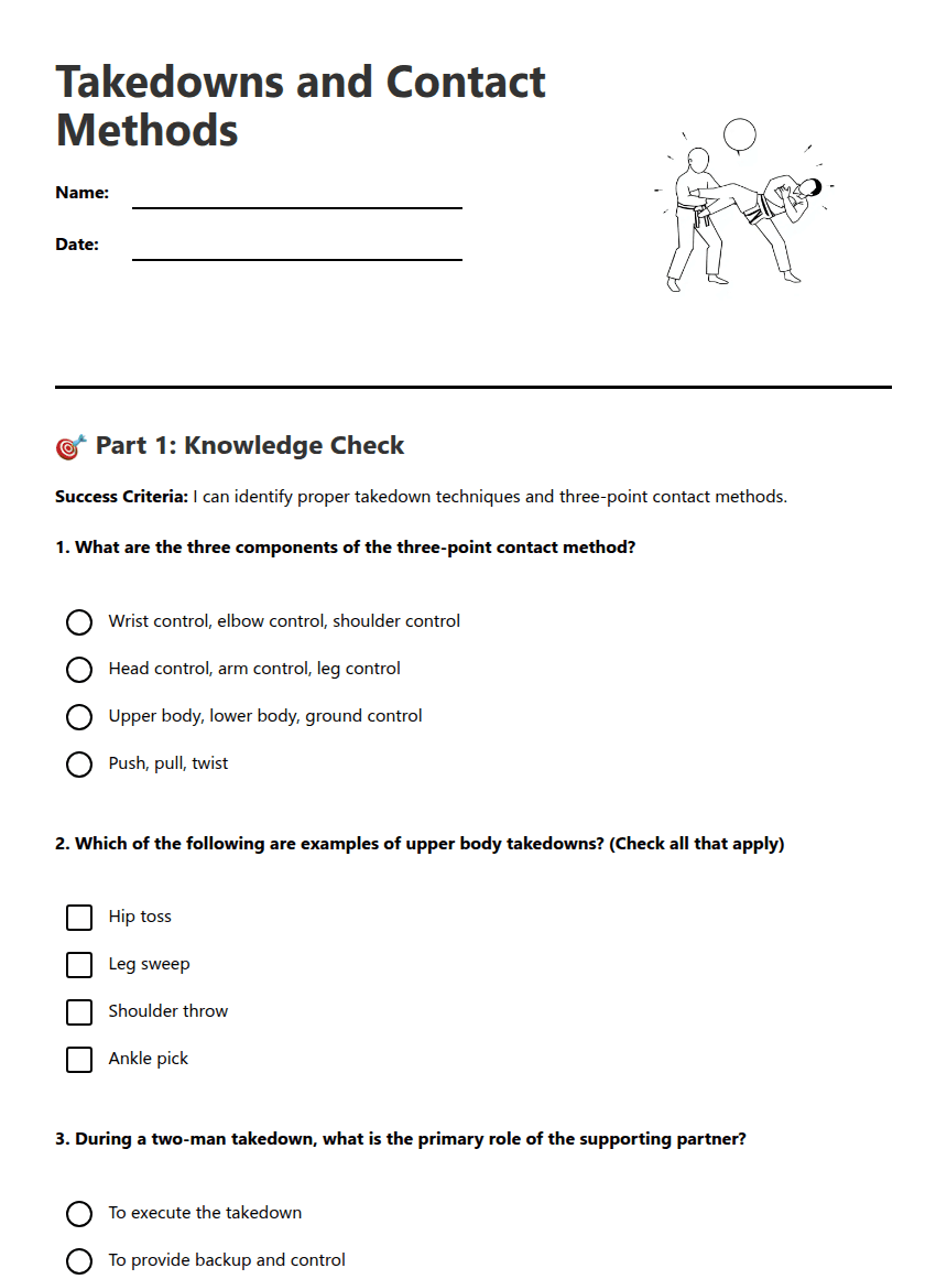 Takedowns and Contact Methods worksheet preview