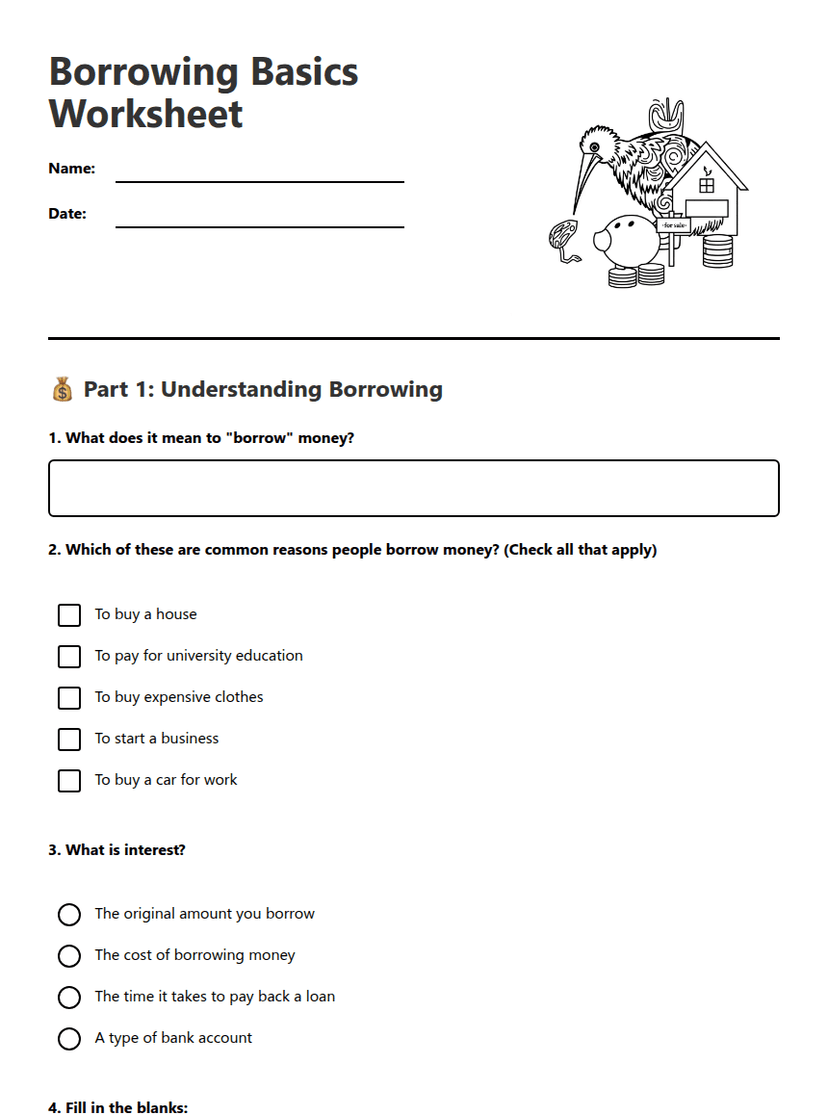 Borrowing Basics Worksheet