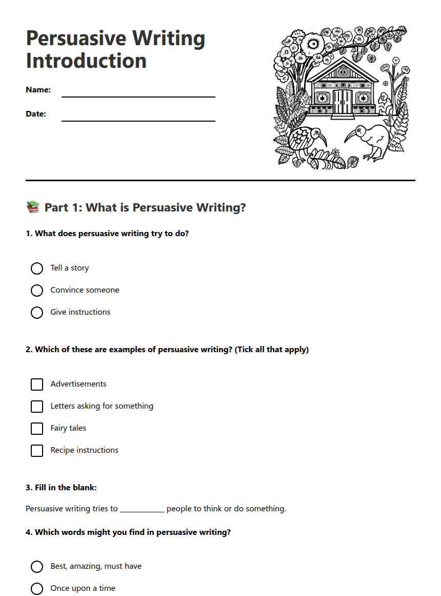 Persuasive Writing Introduction worksheet preview