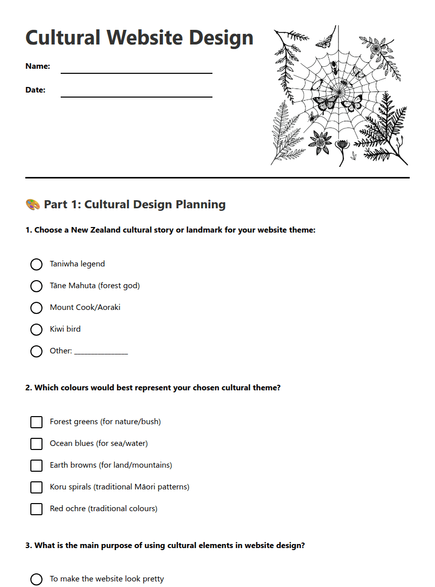 Cultural Website Design worksheet preview