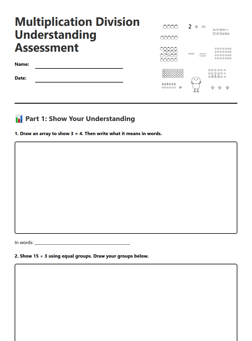 Multiplication Division Understanding Assessment worksheet preview