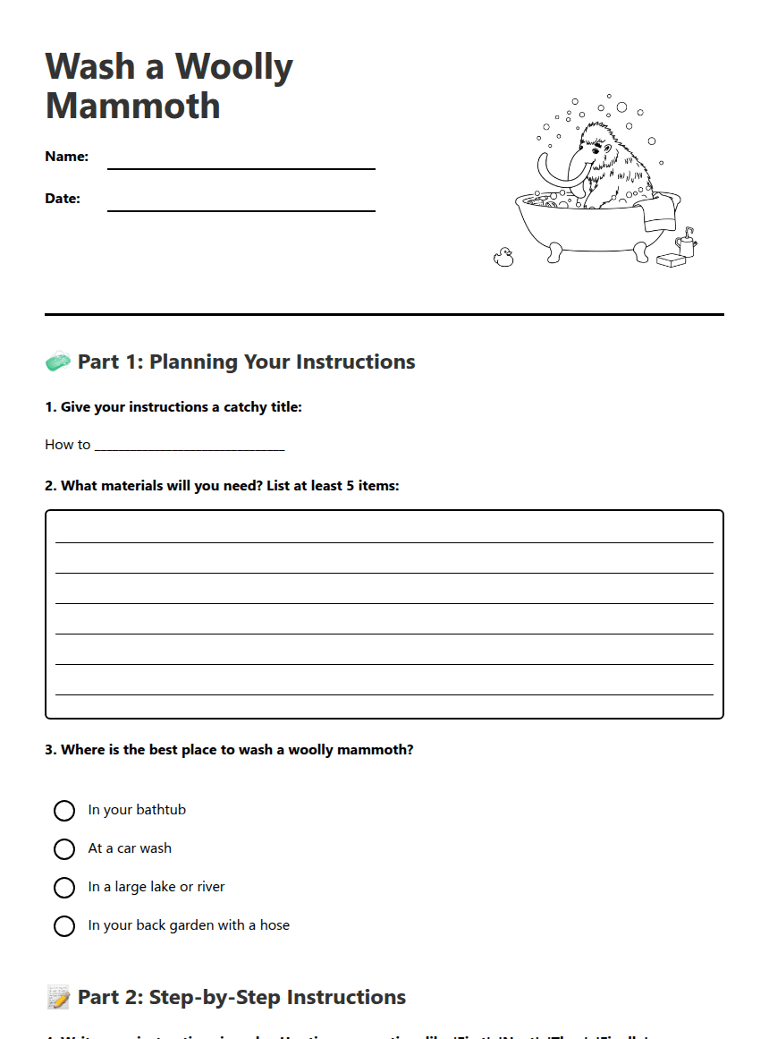 Wash a Woolly Mammoth worksheet preview