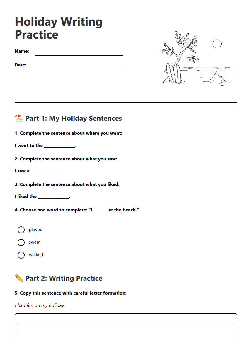 Holiday Writing Practice worksheet preview