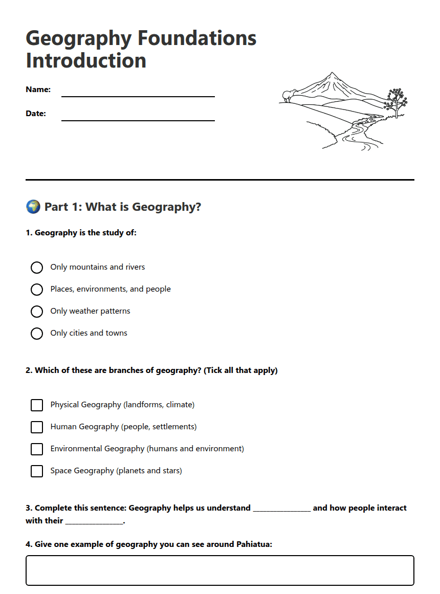 Geography Foundations Introduction worksheet preview
