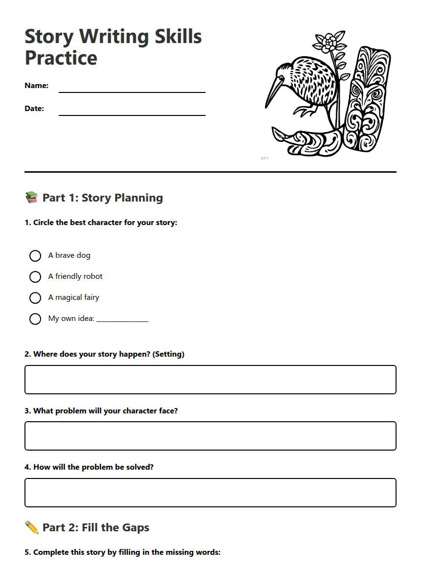 Story Writing Skills Practice worksheet preview