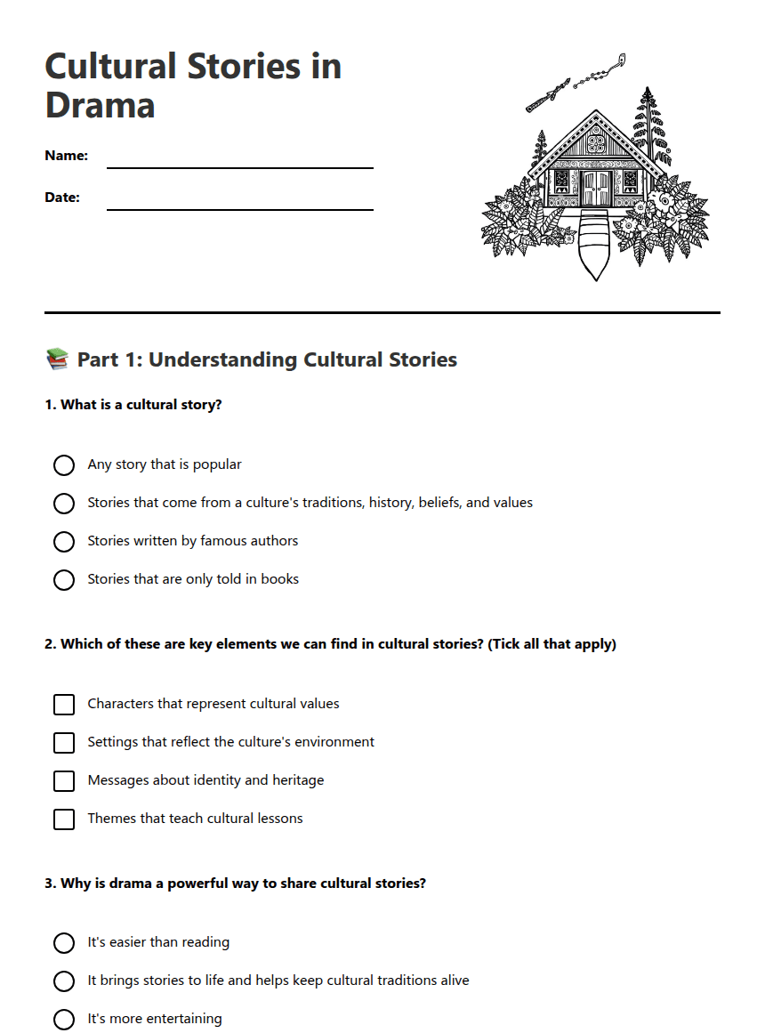 Cultural Stories in Drama worksheet preview
