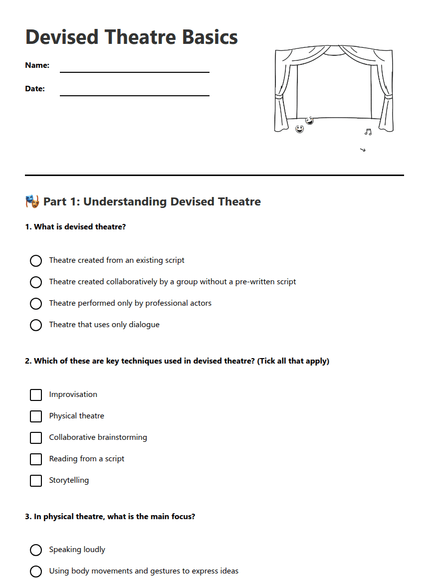 Devised Theatre Basics worksheet preview