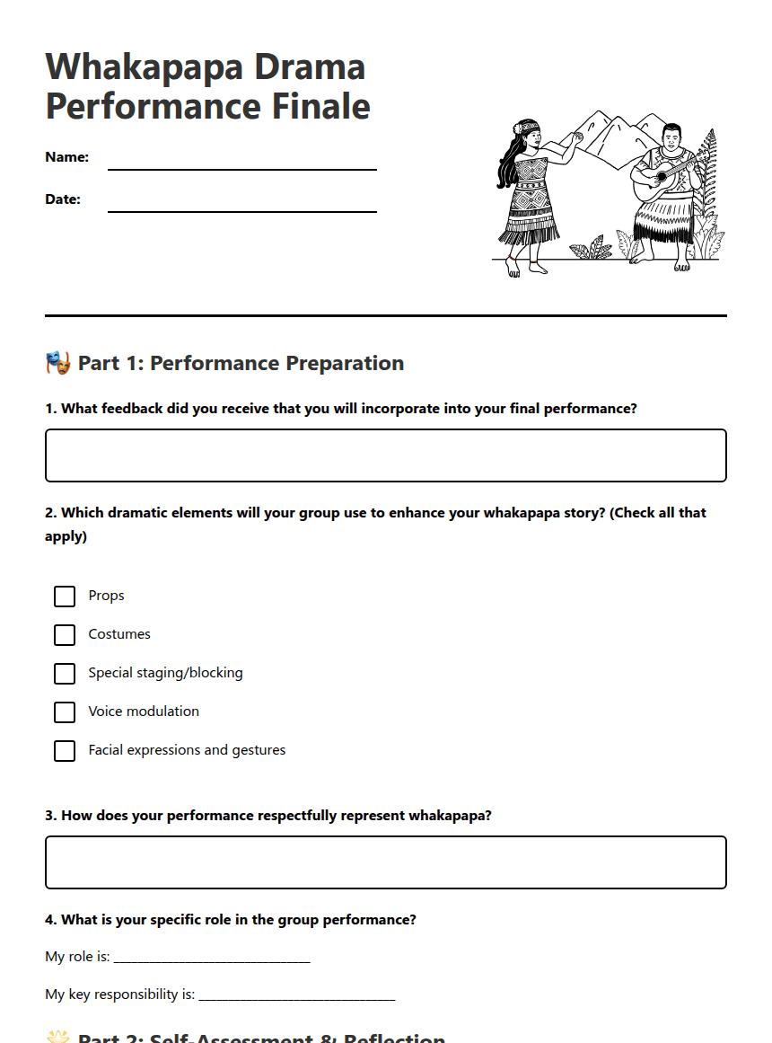 Whakapapa Drama Performance Finale worksheet preview