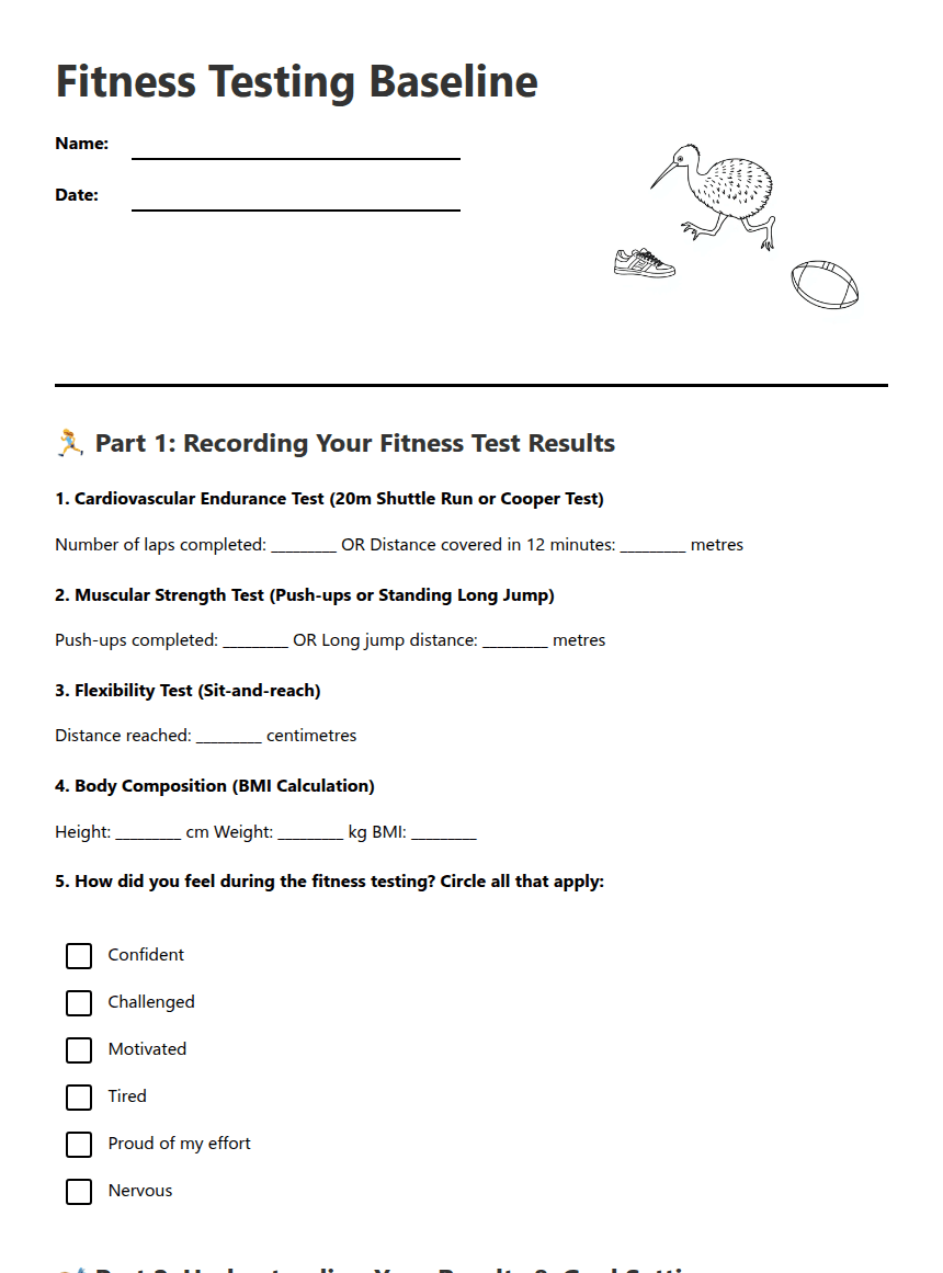 Fitness Testing Baseline worksheet preview