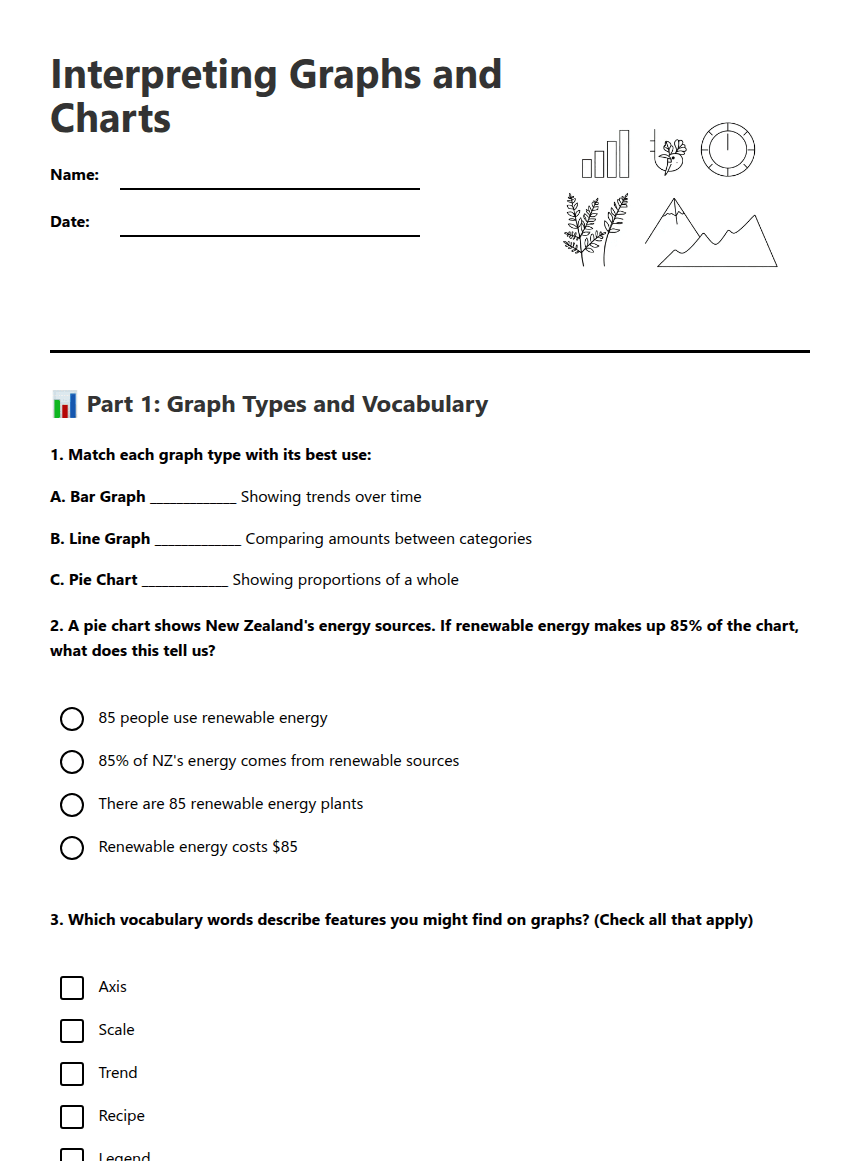Interpreting Graphs and Charts worksheet preview