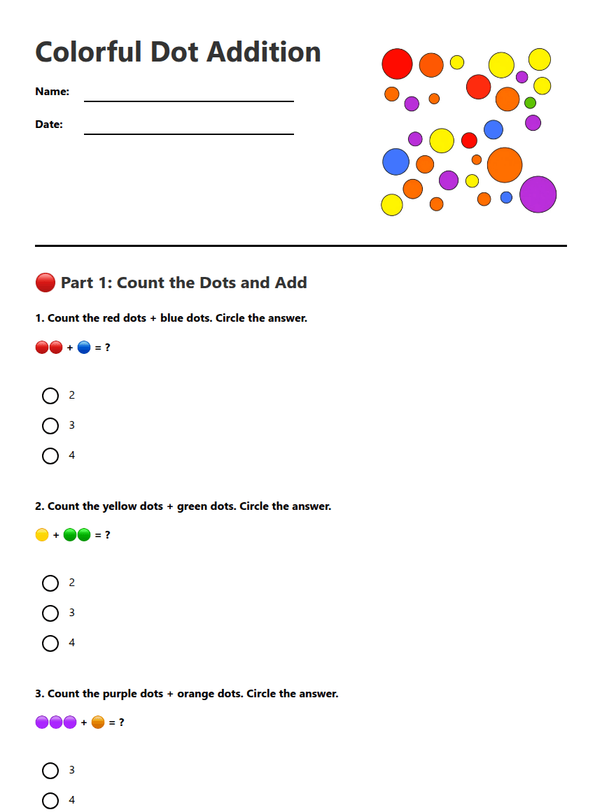 Colorful Dot Addition worksheet preview