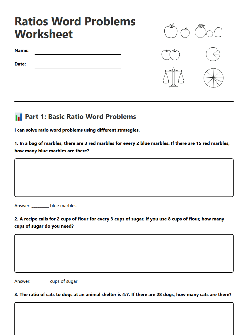 Ratios Word Problems Worksheet worksheet preview
