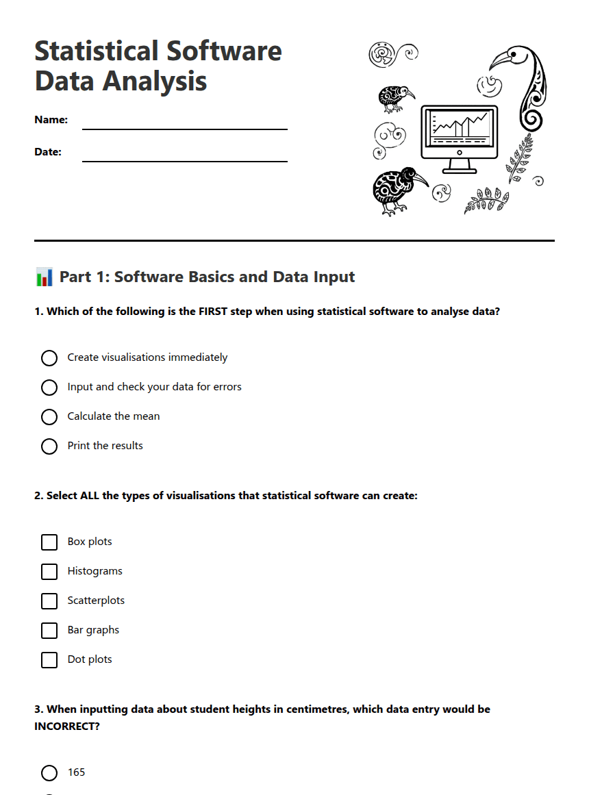 Statistical Software Data Analysis worksheet preview