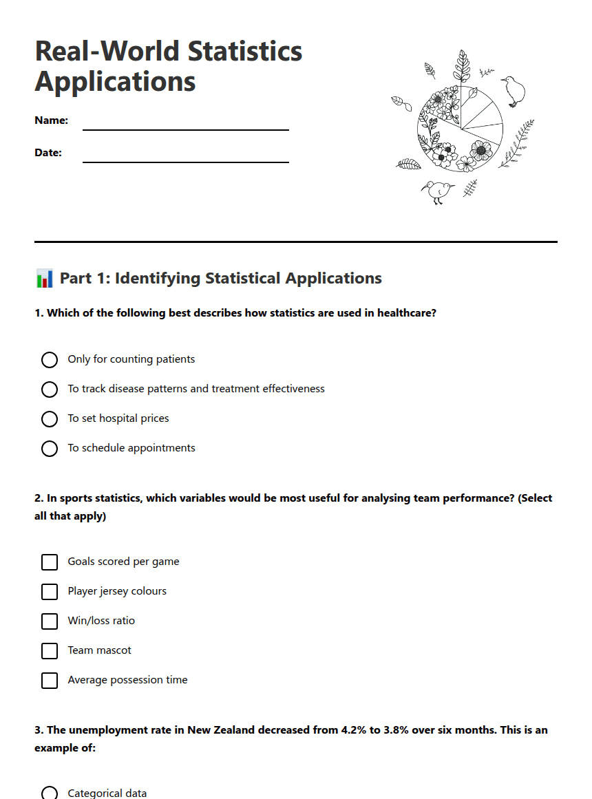 Real-World Statistics Applications worksheet preview