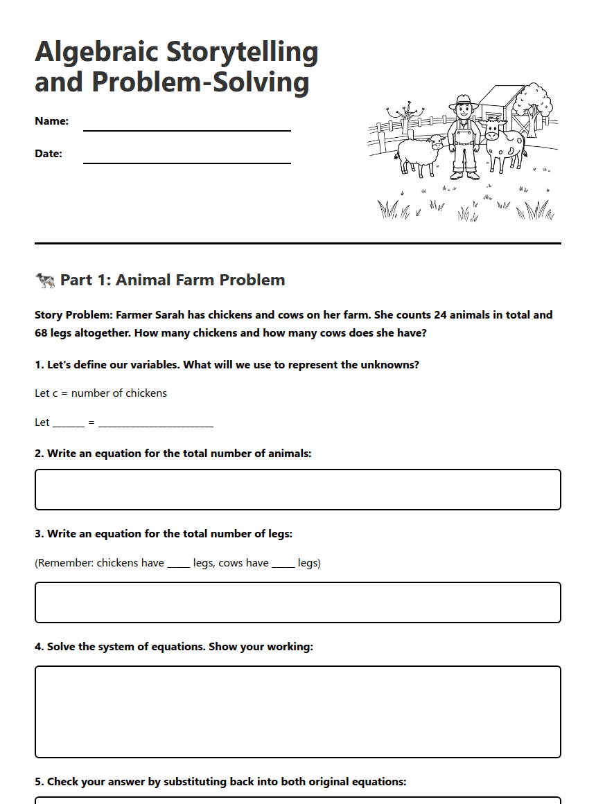 Algebraic Storytelling and Problem-Solving worksheet preview