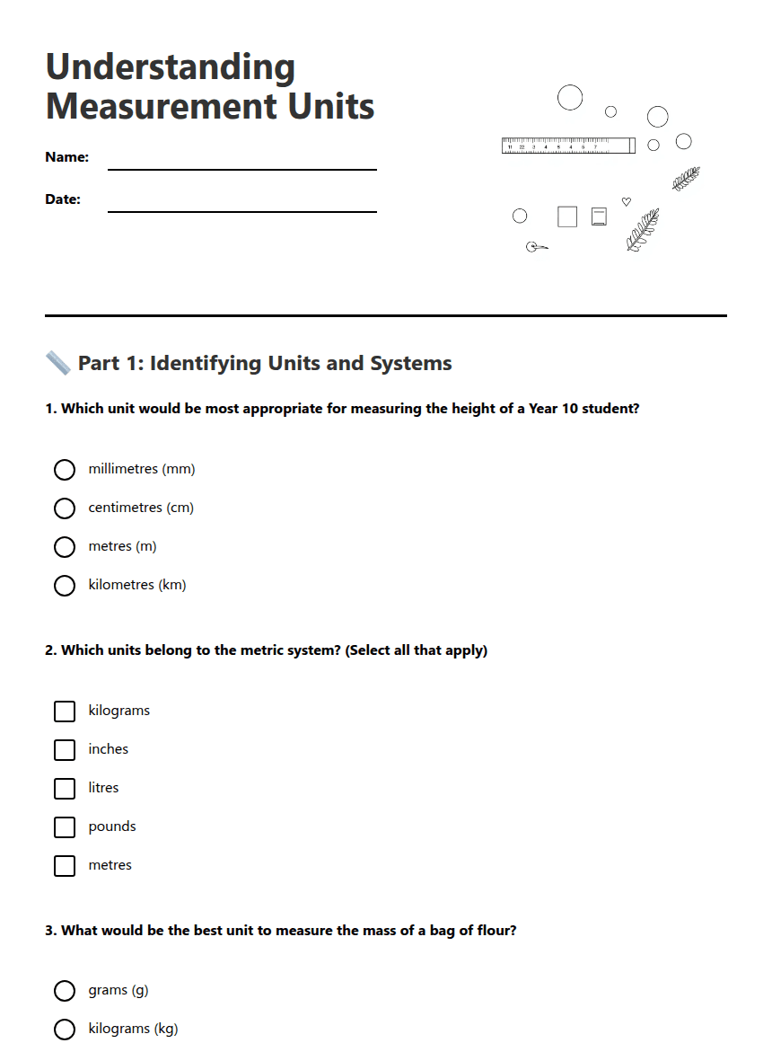 Understanding Measurement Units worksheet preview