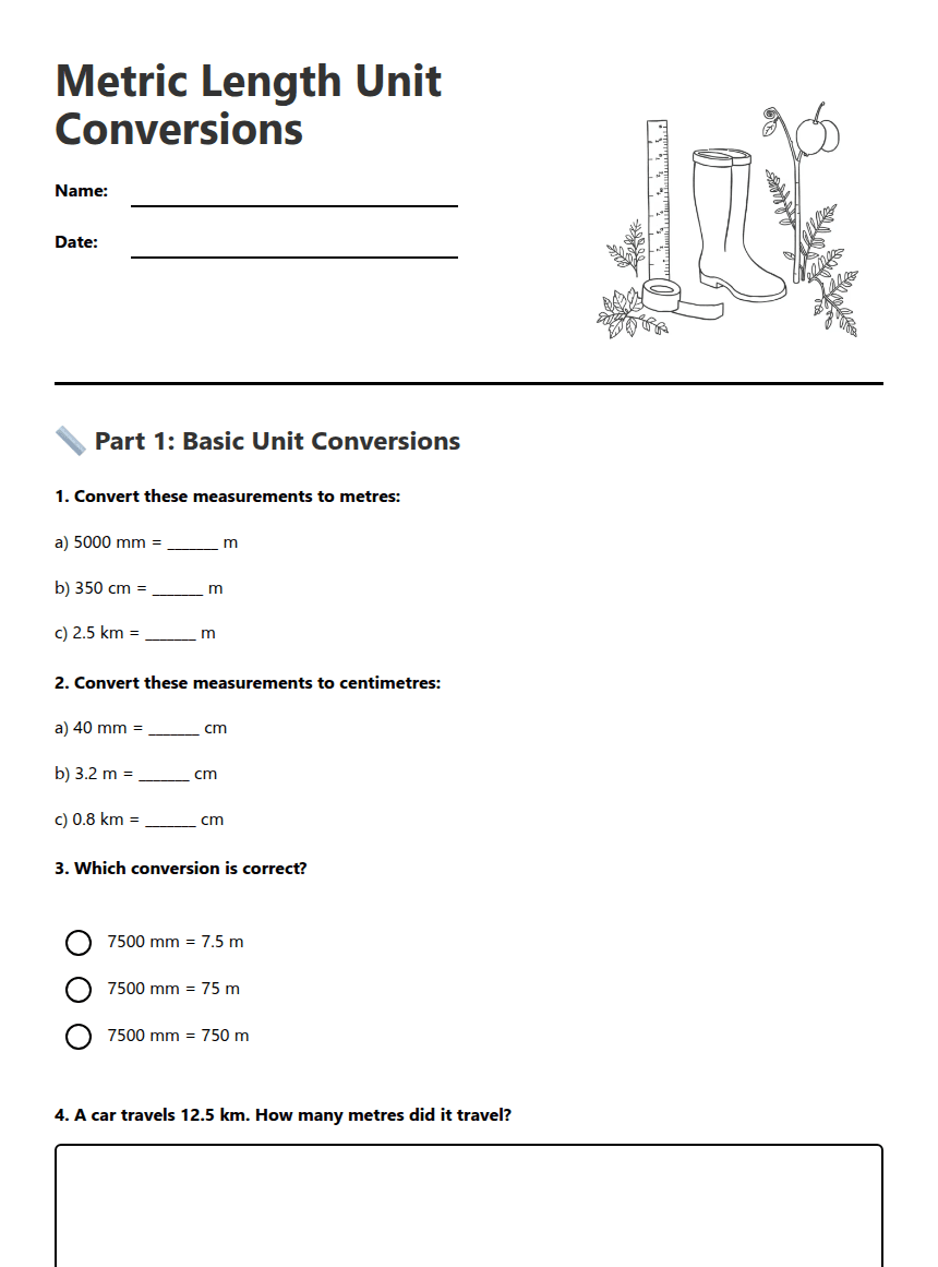 Metric Length Unit Conversions worksheet preview