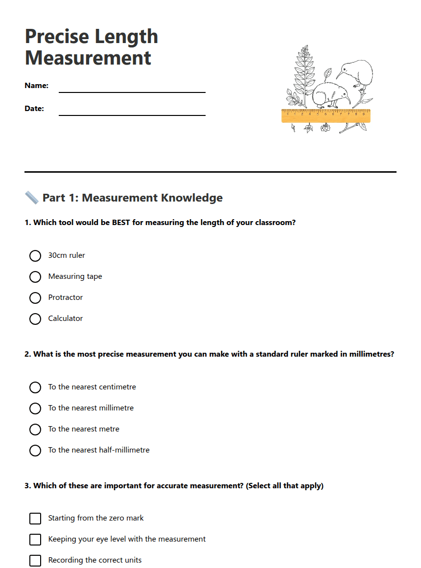 Precise Length Measurement worksheet preview