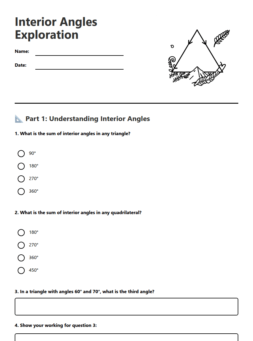 Interior Angles Exploration worksheet preview