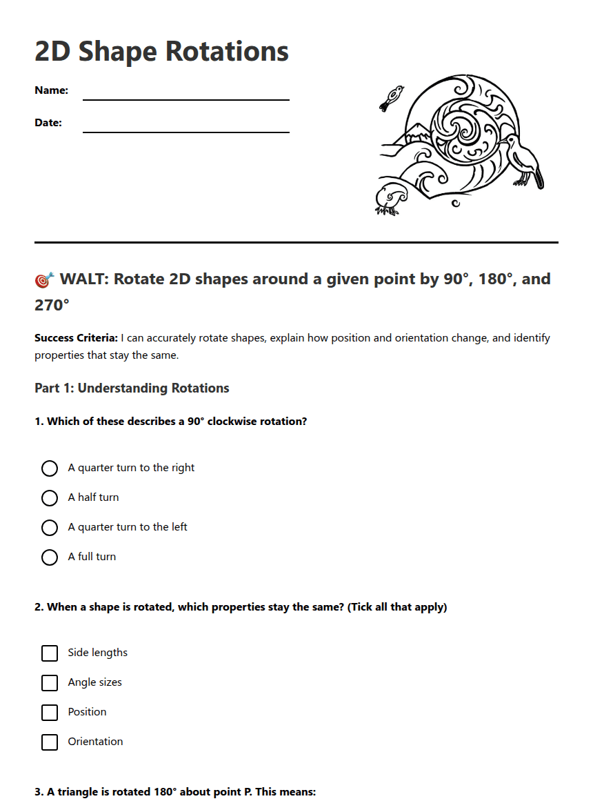2D Shape Rotations worksheet preview